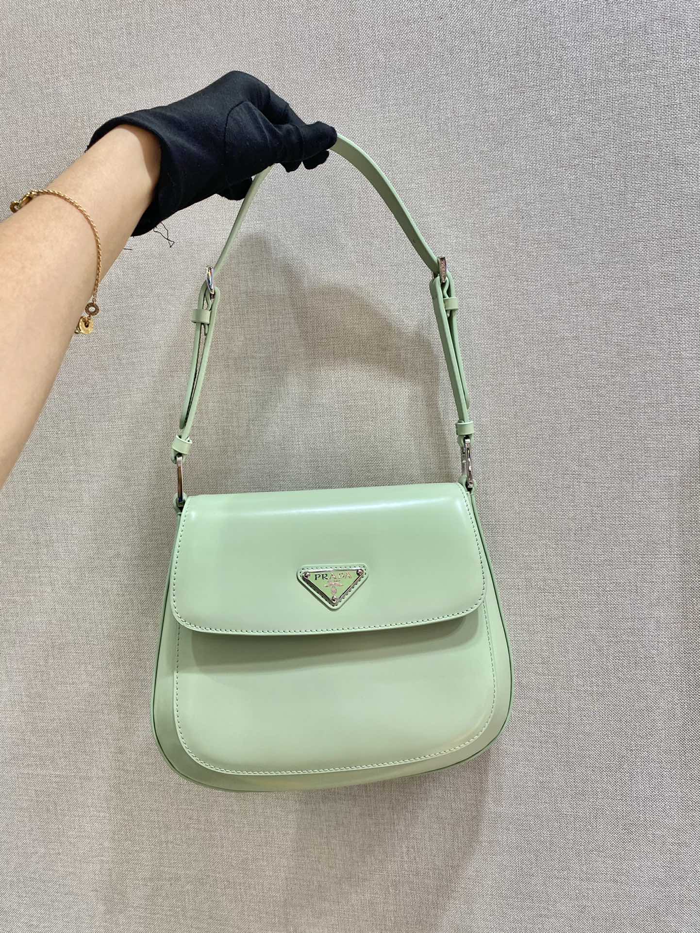 Prada Cleo Brushed Leather Shoulder Bag With Flap Aqua 1BD303